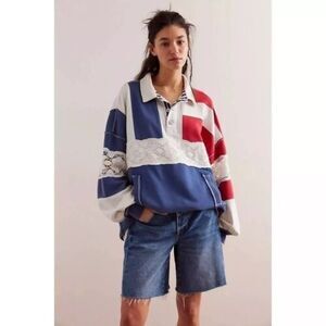 Free People We The Free American Dream Polo Pullover Top Striped XL NEW 284068
